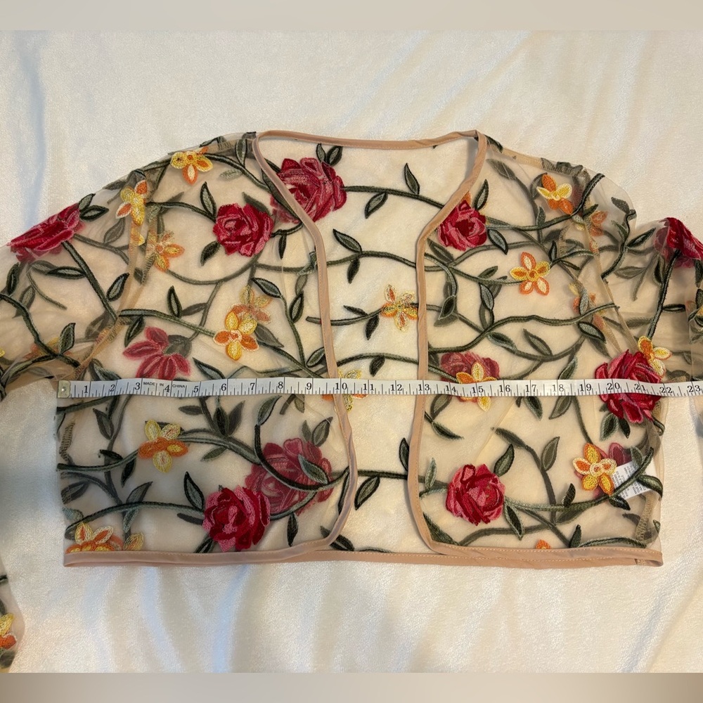 Floral Embroidered Sheer Crop Top - Picture 5 of 5